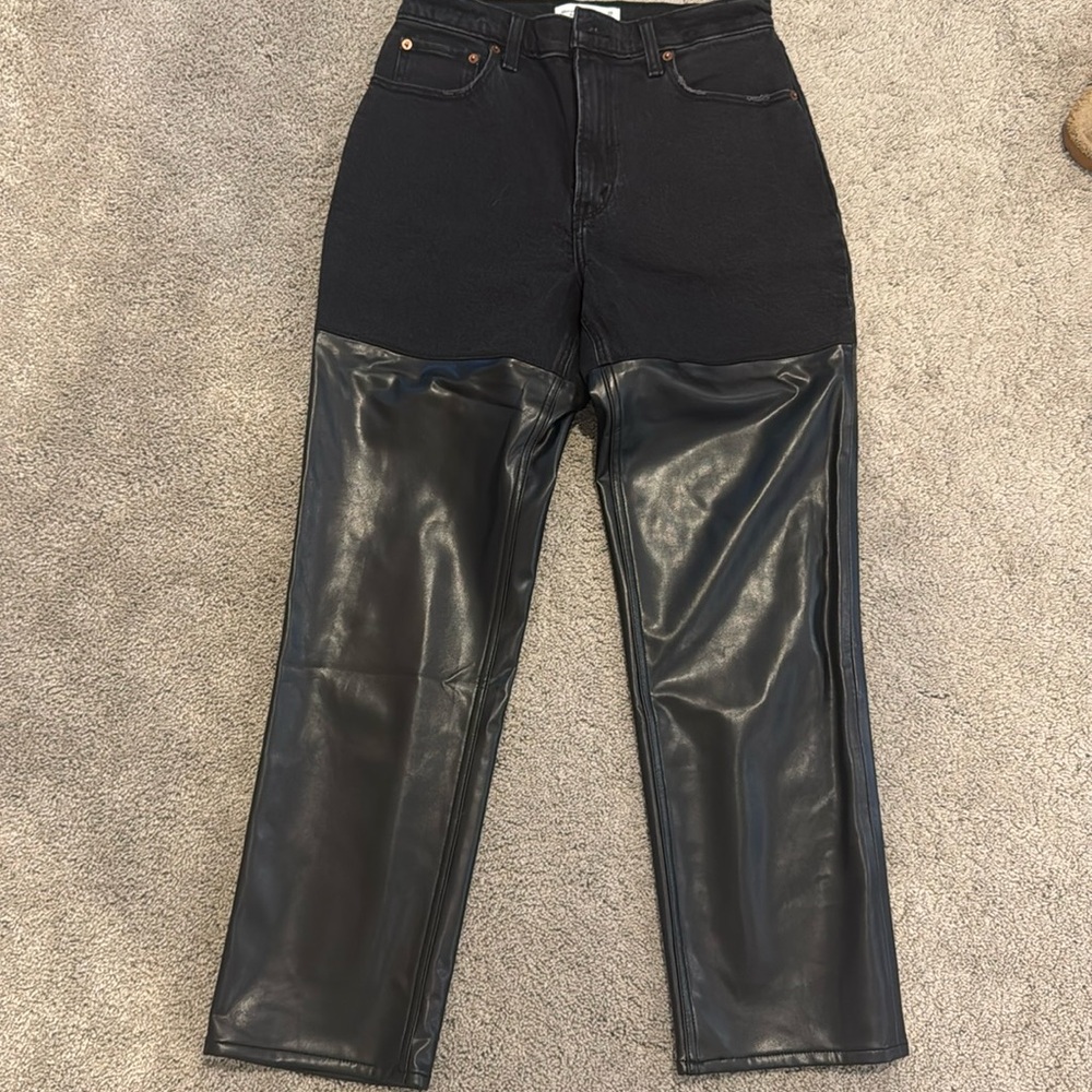 Abercrombie & Fitch size 28 black denim black leather pants